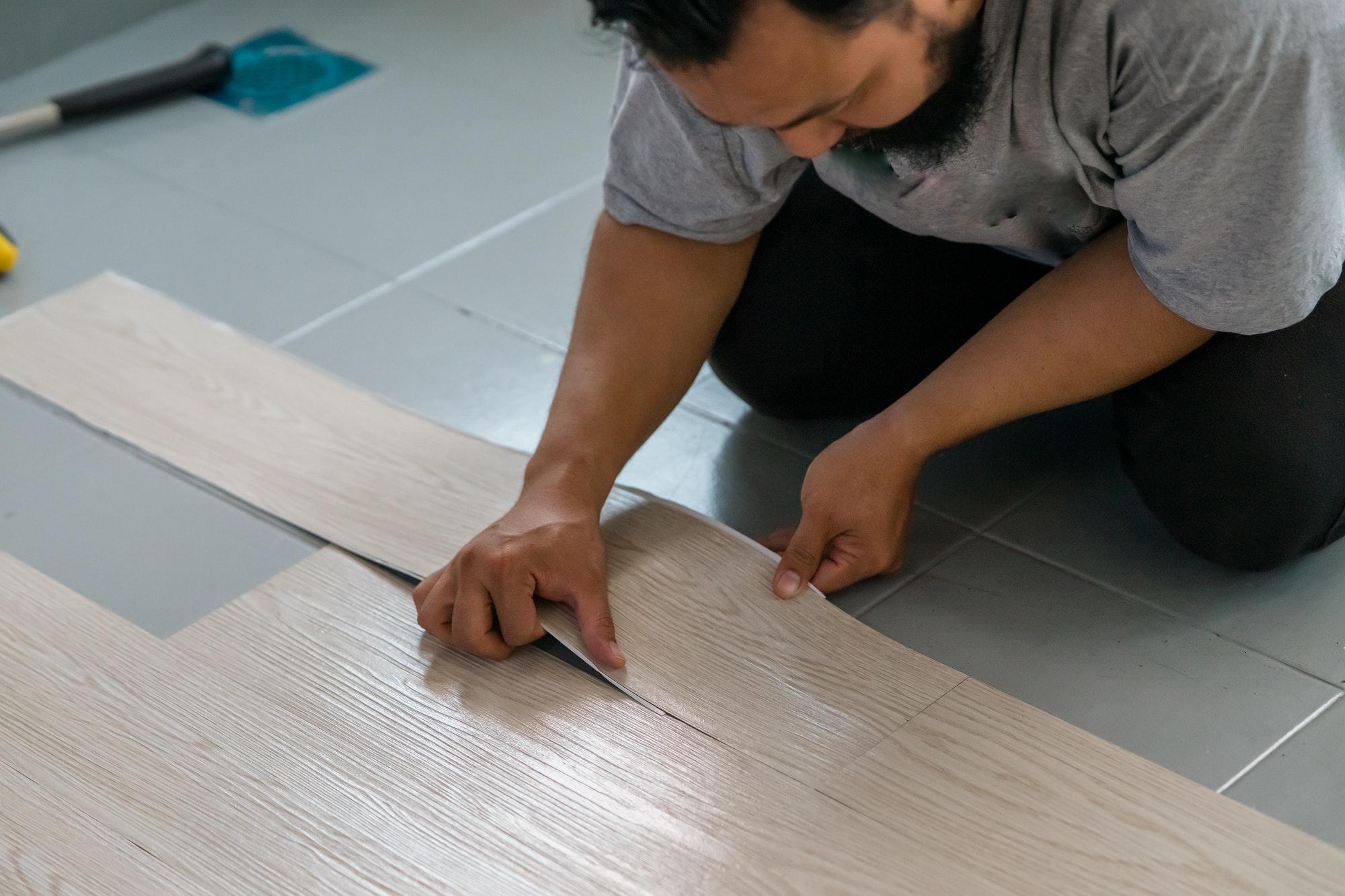 Vinyl Floor Installation Worker Diy At Home